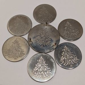 Maurice Duchin Embossed Silver-Plated Christmas Tree Coasters (Set of 6)